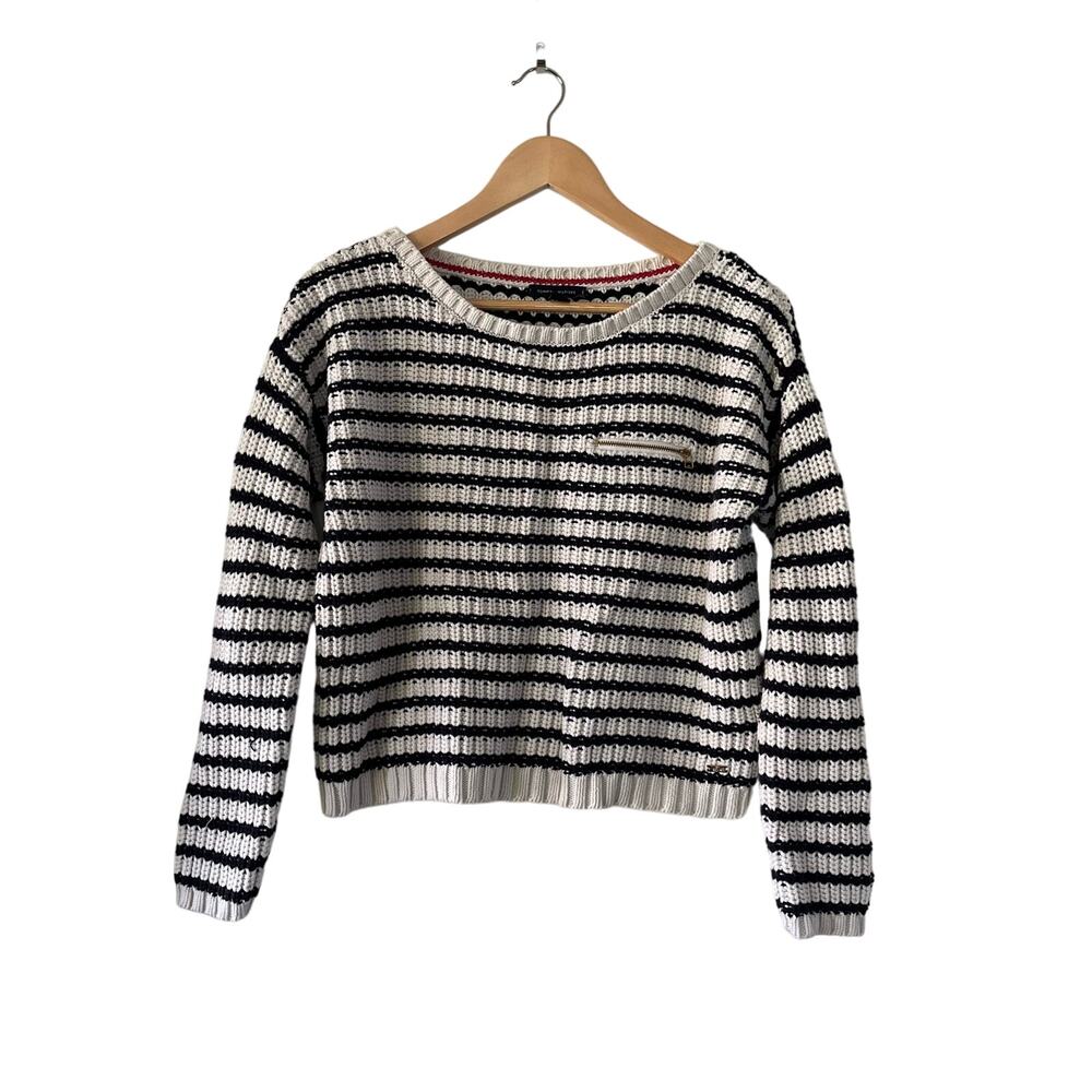 Tommy Hilfiger Women's Size Medium Knit Navy White Cropped Sweater Capsule
